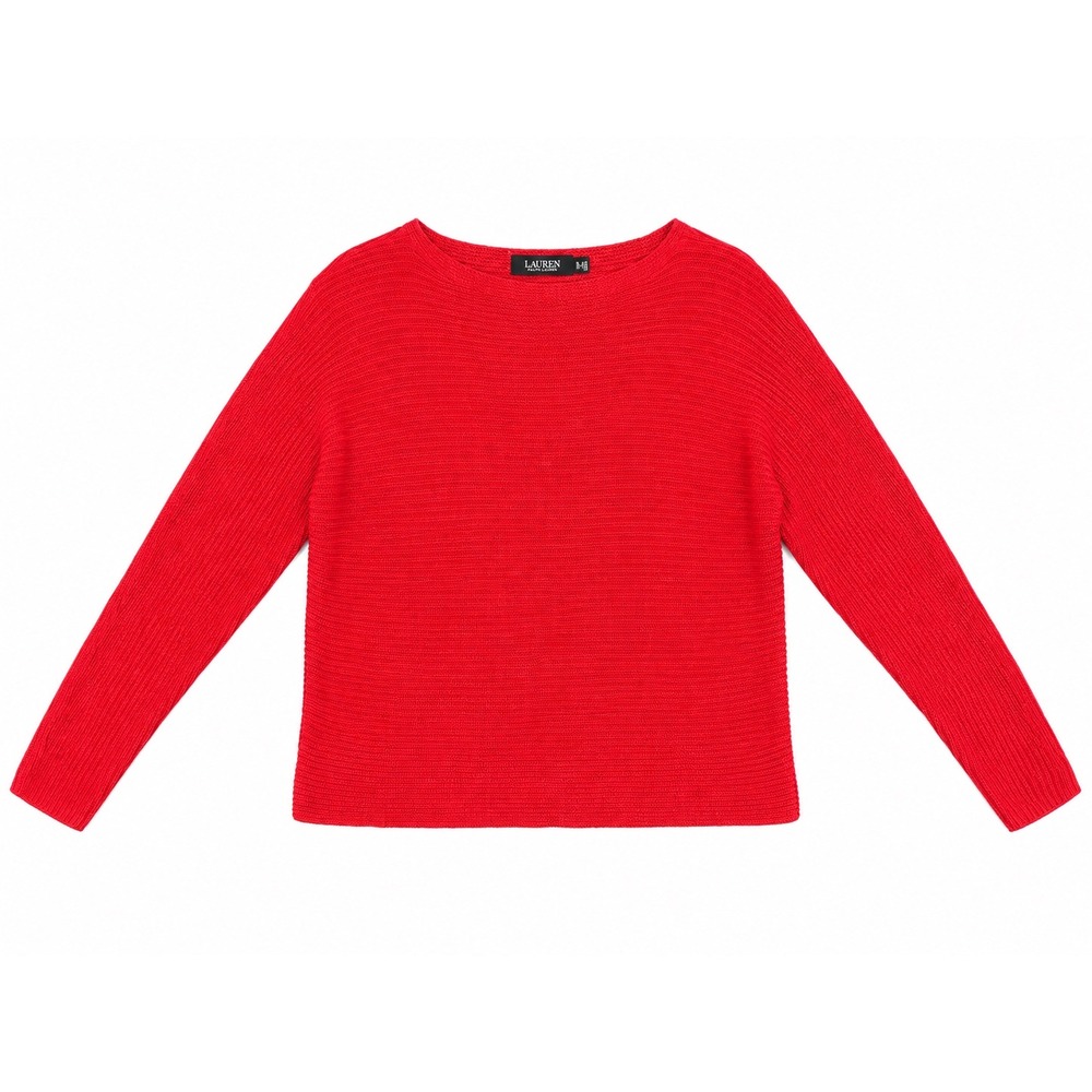 Lauren Ralph Lauren Women's Red Metallic Ribbed Boat Neck Knit Sweater Size XL
